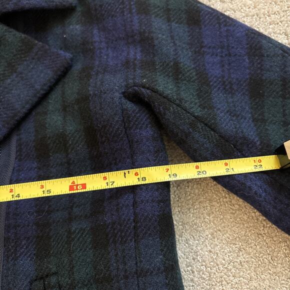J. Crew Black Watch Tartan Wool Blue and Green Plaid Zip Up Winter Coat Size 0 - Picture 6 of 11